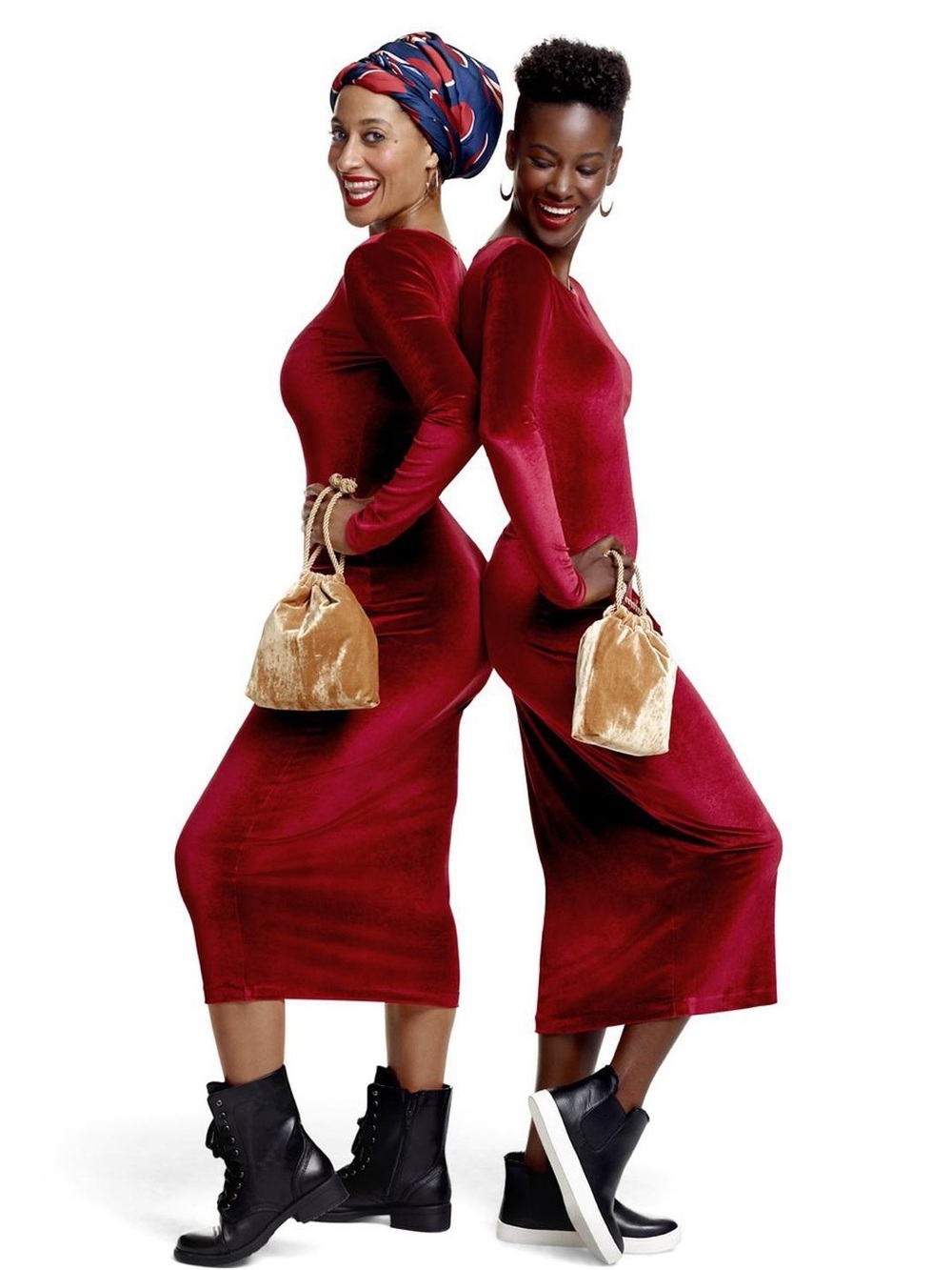 Tracee Ellis Ross for JCPenney Velvet Long Sleeve Dress in Deep Red EUC